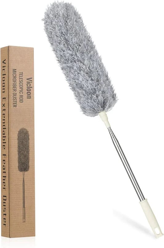Feather Duster,Extendable Duster Microfiber Long Extension Pole Scratch Resistant Cover, Washable, Cleaning High Ceiling Fans, Blinds, Cobweb (Grey)