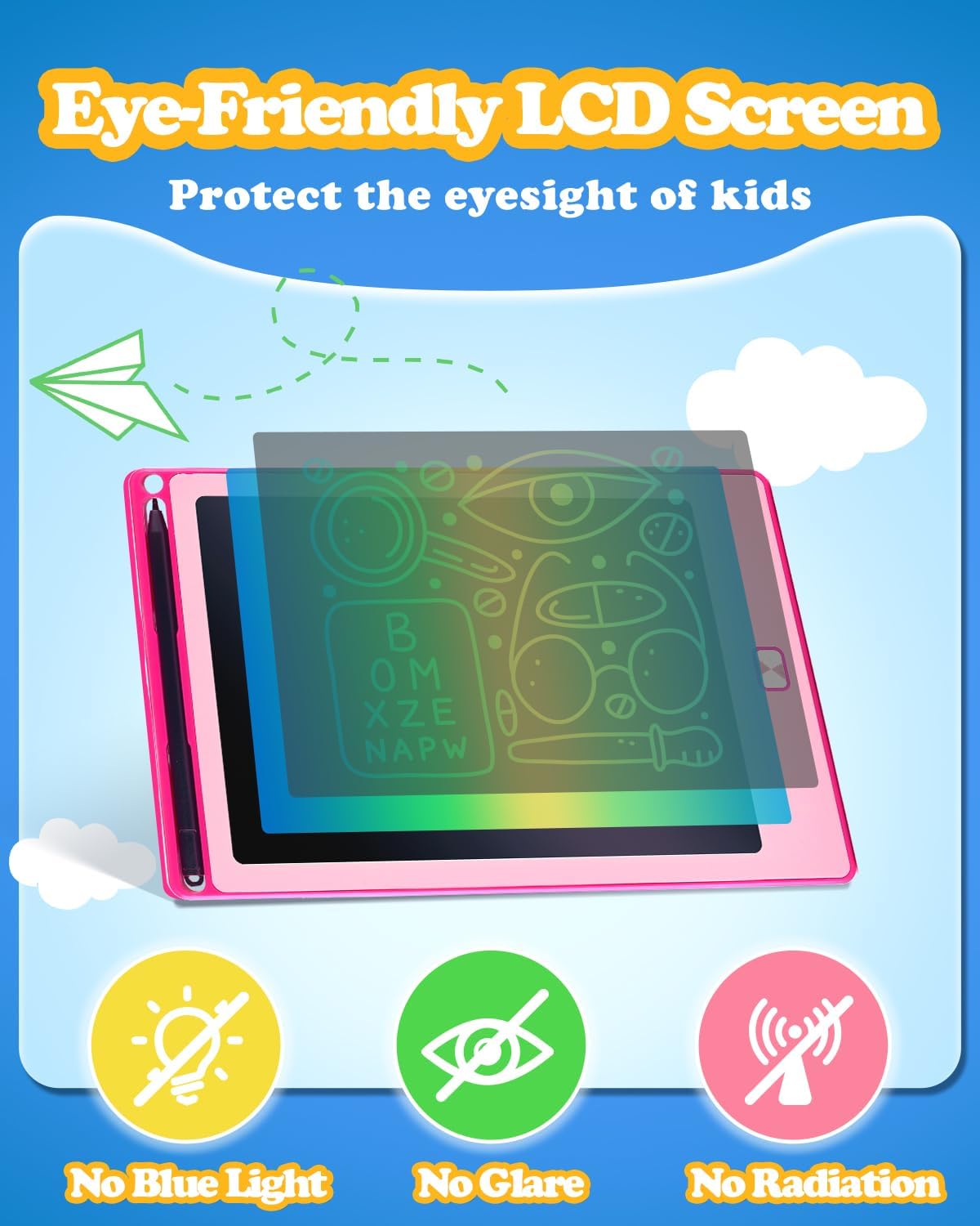 2-Pack LCD Writing Tablets for Kids, 8.5-Inch Drawing and Learning Boards, Blue & Pink