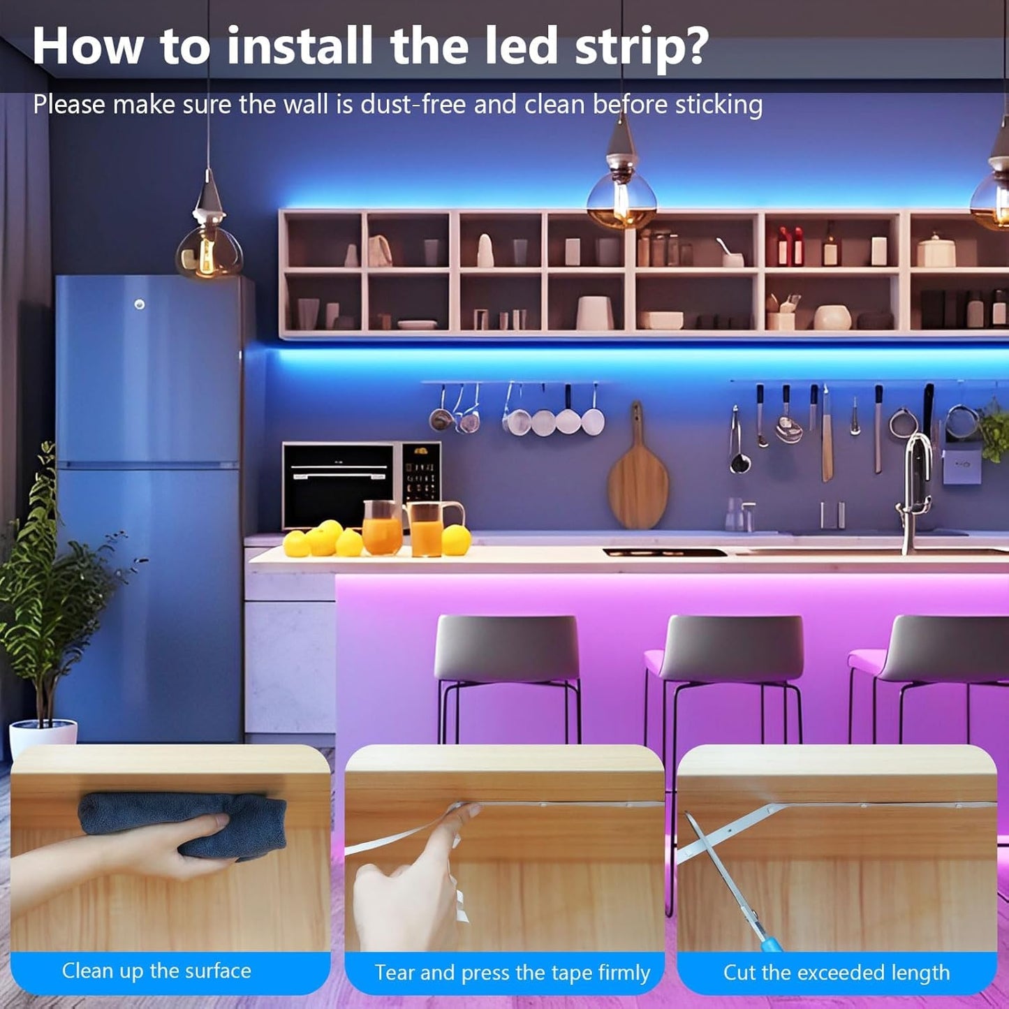 10m RGB LED Strip Lights, Cuttable, Music Sync, Color Changing, Smart App & Remote Control, Flexible LED Lights for Room Decoration