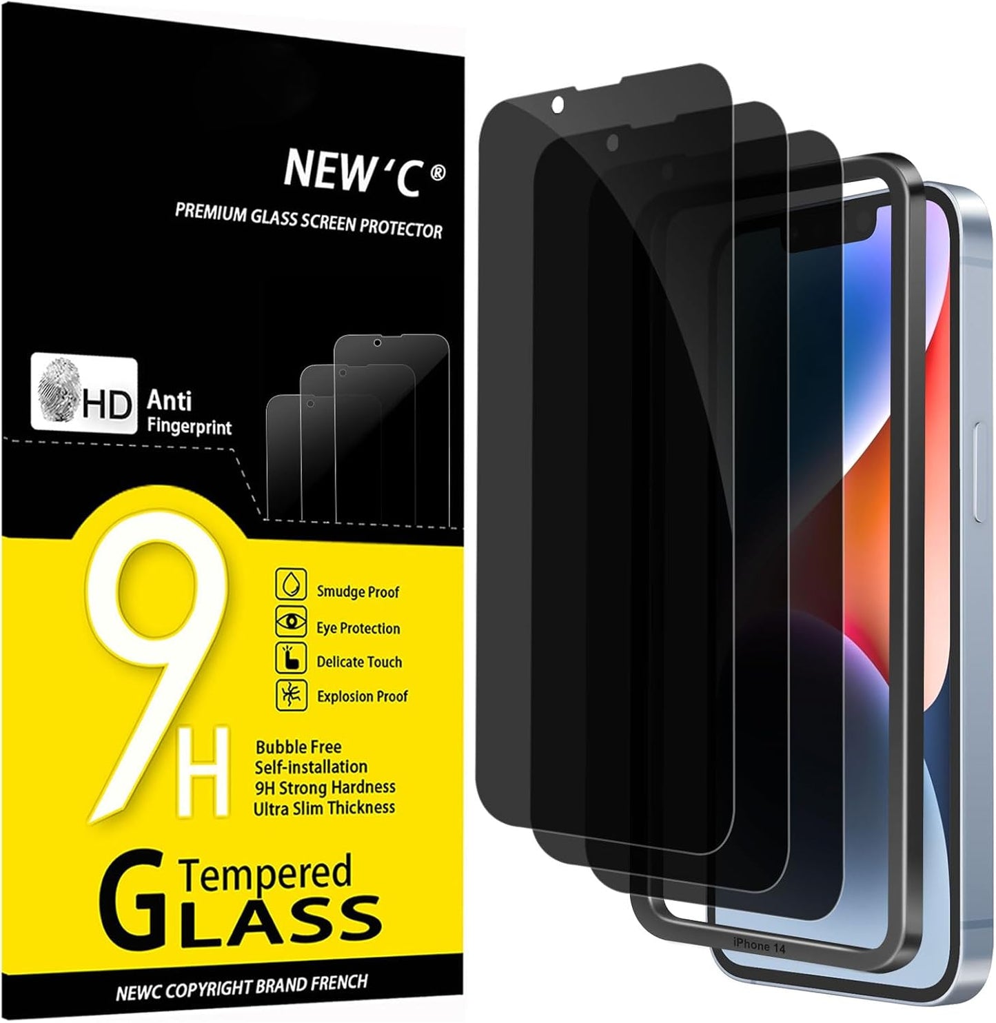 NEW'C 3 Pack Designed for iPhone 17, 17 Pro, iPhone 16 Pro Screen Protector (6.3 inches), Enhanced Tempered Glass Protection with easy installation tool included,Case Friendly Ultra Resistant