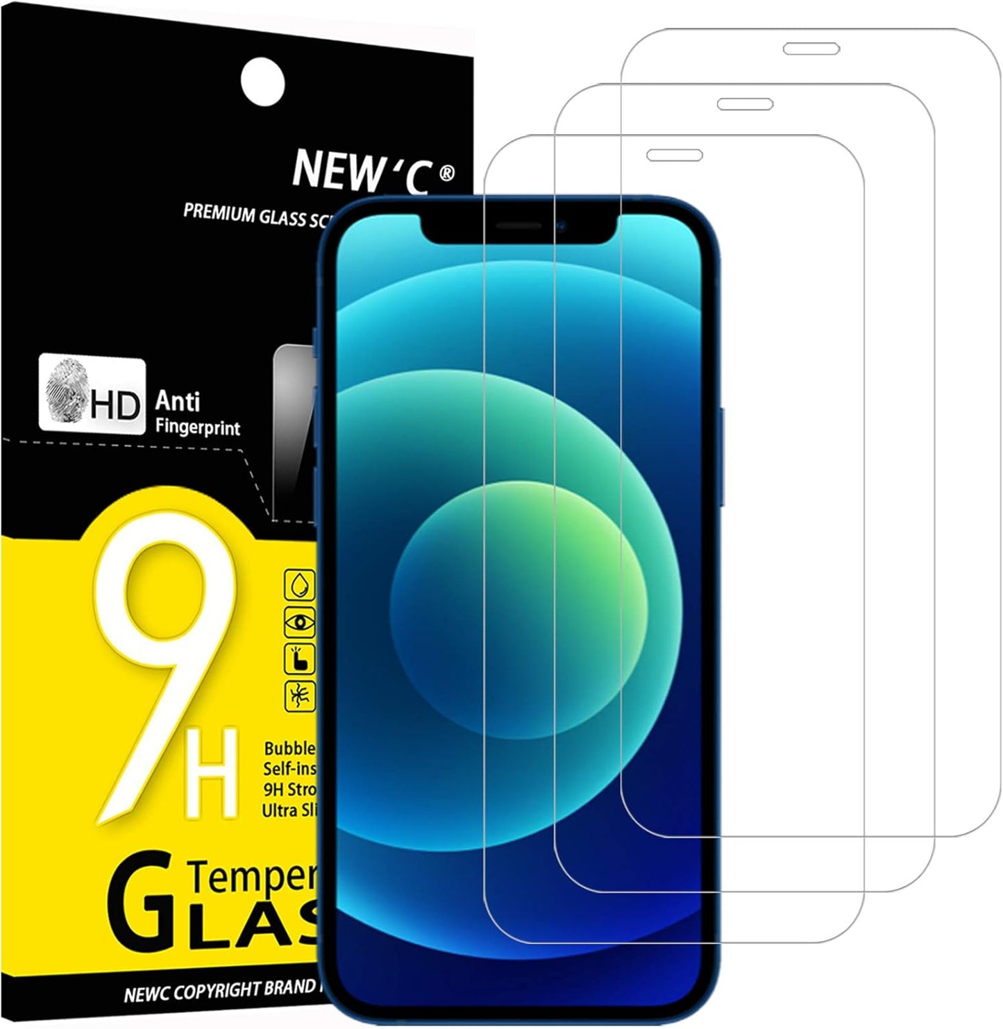 NEW'C 3 Pack Designed for iPhone 17, 17 Pro, iPhone 16 Pro Screen Protector (6.3 inches), Enhanced Tempered Glass Protection with easy installation tool included,Case Friendly Ultra Resistant