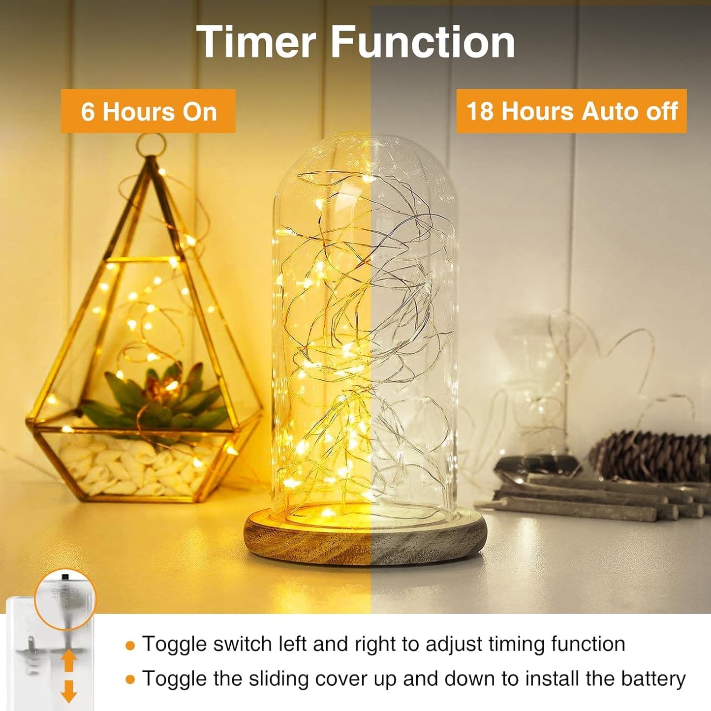 Litogo 3m 30 LED Battery Fairy String Lights, Waterproof Copper Wire Lights with Timer for Indoor and Outdoor Decoration, Warm White