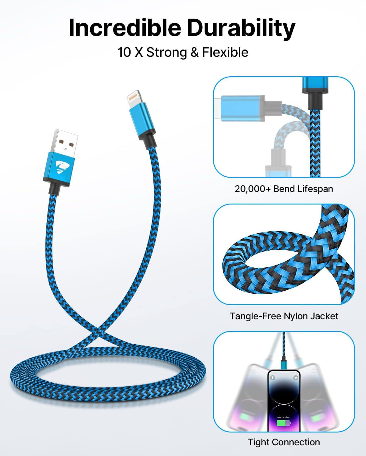 3Pack 2M iPhone Charger Cable, Long iPhone Charging Cable MFi Certified Lightning Cable Fast Charging Cord Braided i Phone Charger Lead USB Cord for Phone 14 13 12 11 Pro Max XS XR 8 7 6 SE, iPad