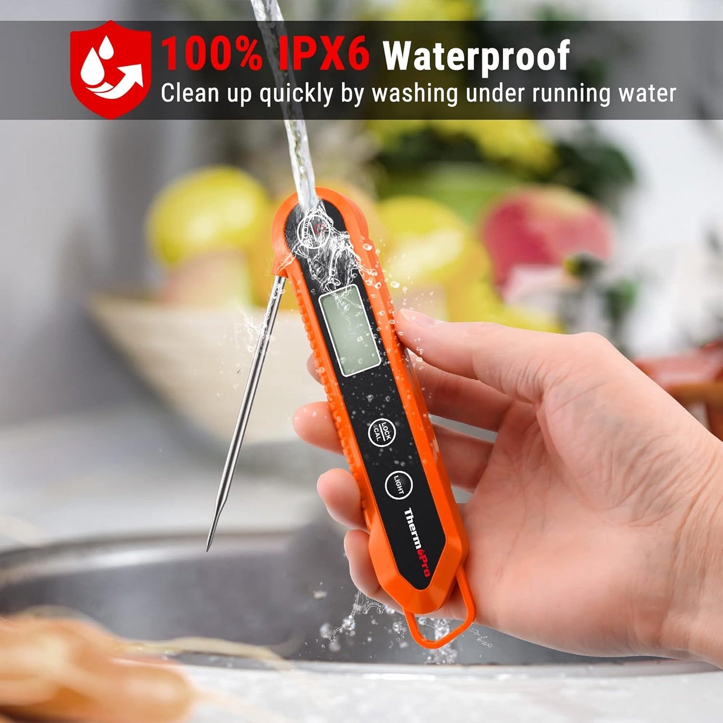 ThermoPro TP03H Digital Meat Thermometer, Foldable Probe with LCD Backlight and IPX6 Waterproof