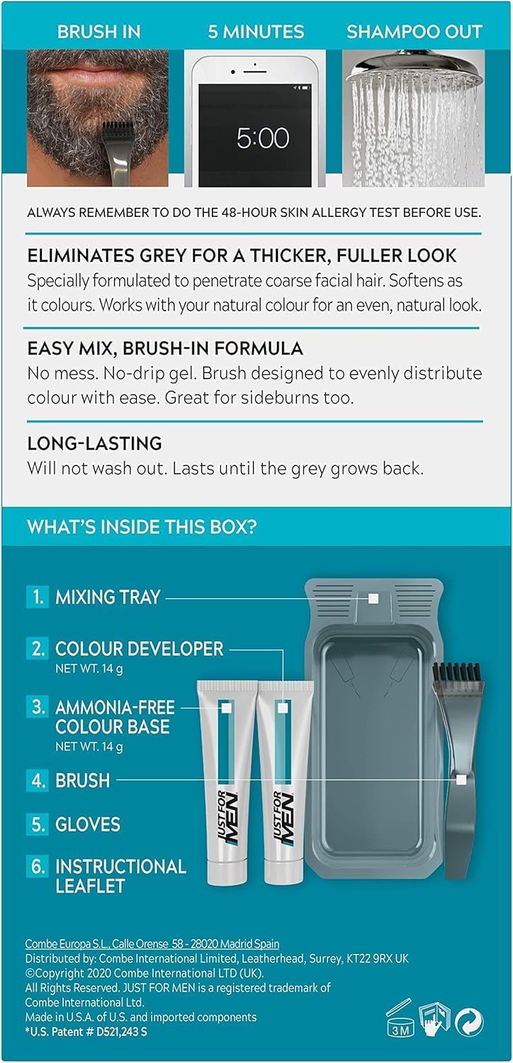 Just for men Moustache & Beard Medium Brown Dye, Eliminates Grey for a Thicker & Fuller Look � M35