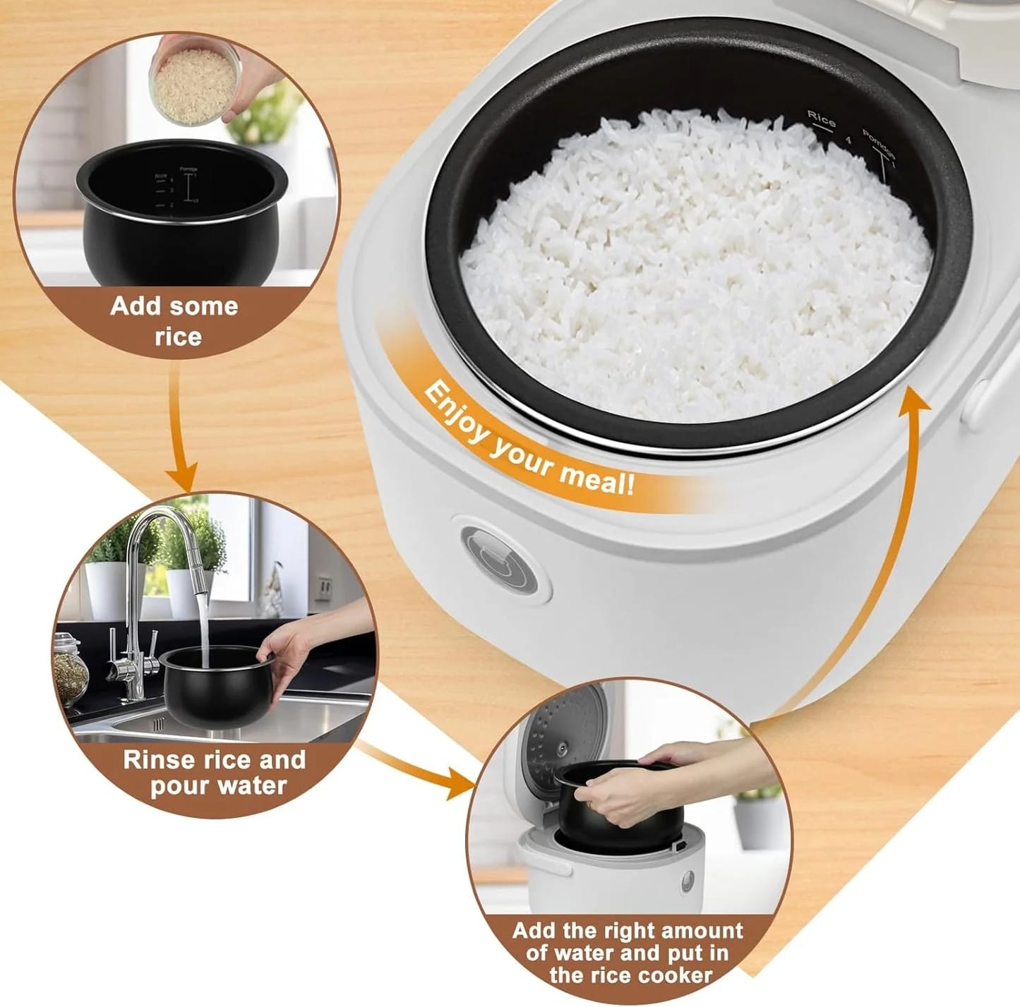 Bear 6 Multifunctional 4 Cups(Uncooked) Rice Cooker with Steamer for 1-4 People, Perfect for White/Brown Rice, Porridge, and Soup, White Rice Cooker