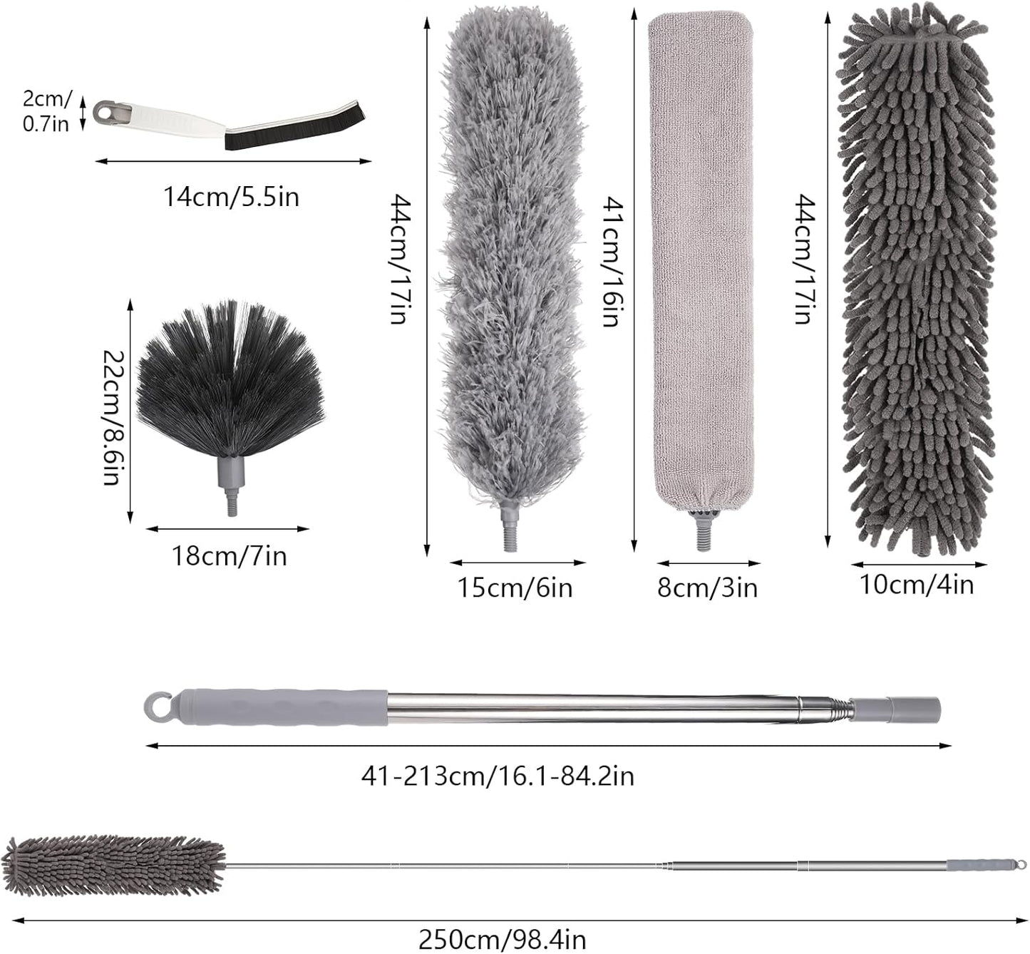 Feather Duster,7 PCS Extendable Bendable Washable Cobweb Brush with Extension Pole Up to 100'', Long Feather Duster for Cleaning Ceiling Fan,High Ceiling,Furniture