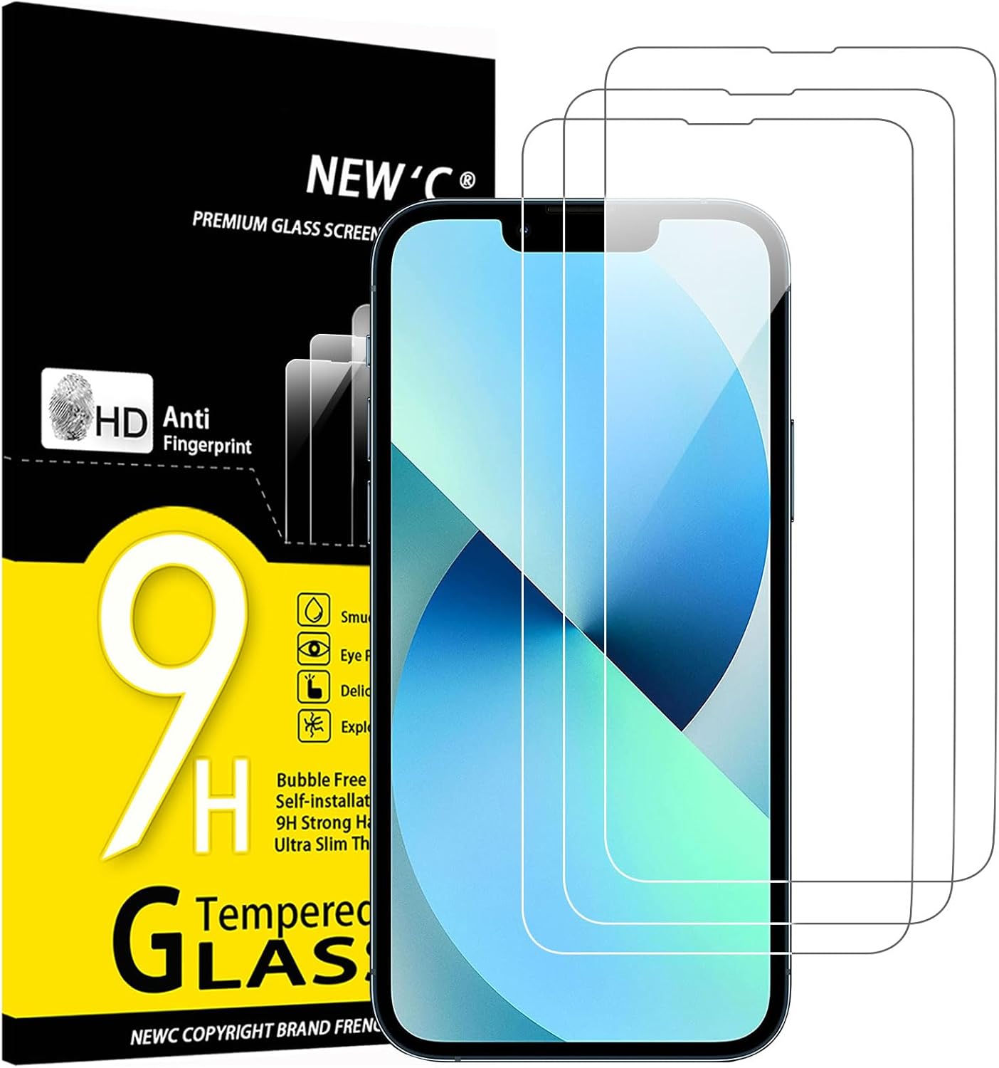NEW'C 3 Pack Designed for iPhone 17, 17 Pro, iPhone 16 Pro Screen Protector (6.3 inches), Enhanced Tempered Glass Protection with easy installation tool included,Case Friendly Ultra Resistant