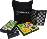 JJPRIME - Magnetic Travel Board Games Set of 4 Chess, Draughts, Ludo, Snakes and Ladders Game for Kids Travel Games For Kids On Plane | Magnetic Games For Kids Travel Chess Set Magnetic with Pouch