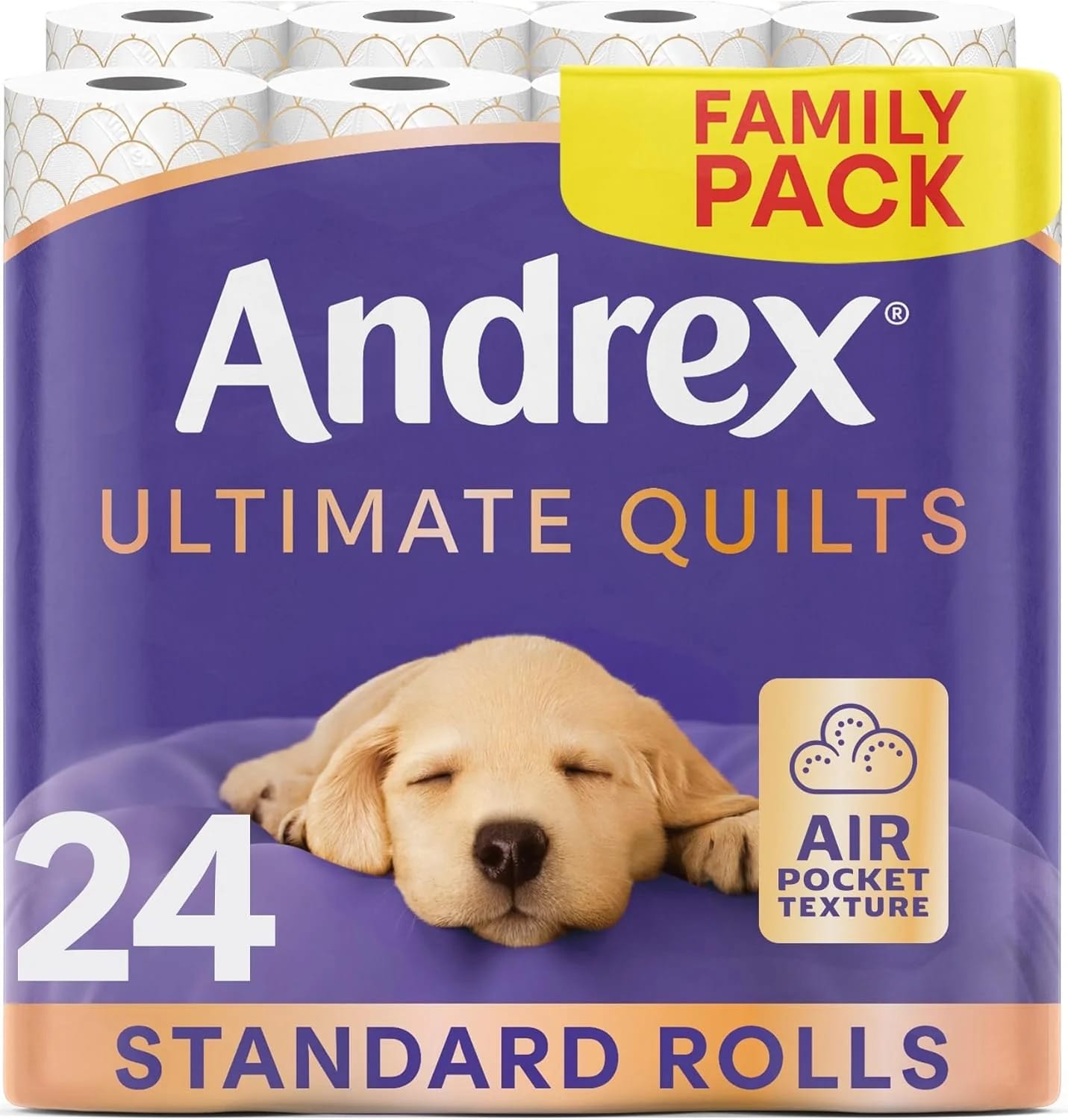 Andrex Ultimate Quilts Toilet Tissue 24 Rolls, Air Pocket Technology for Soft, Thick Sheets - 4 Quilted Toilet Rolls x 6 Packs, FSC Certified