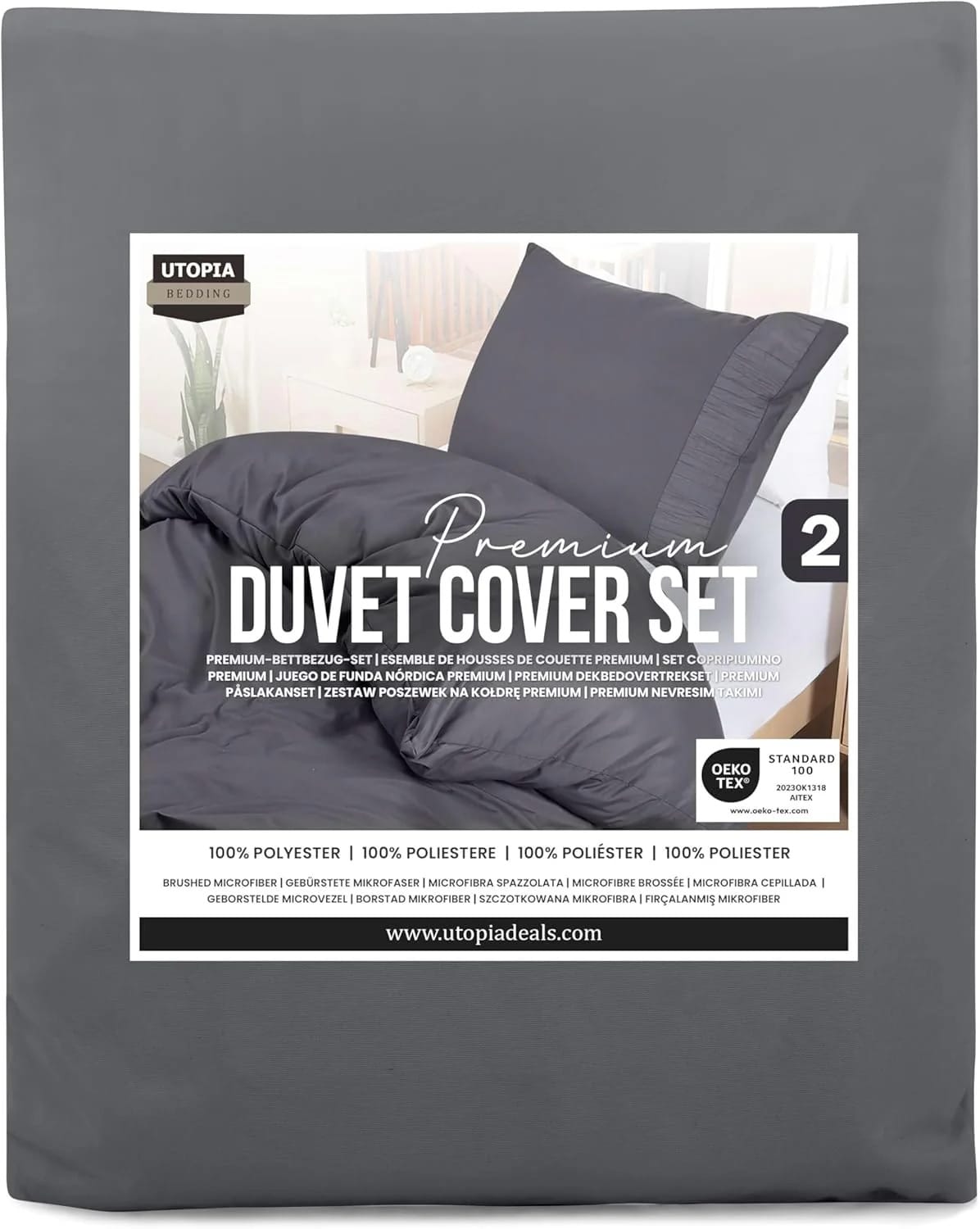 Utopia Bedding Duvet Cover Double - Soft Microfibre Polyester - Bedding Quilt Cover Set, with Pillow cases (Grey)