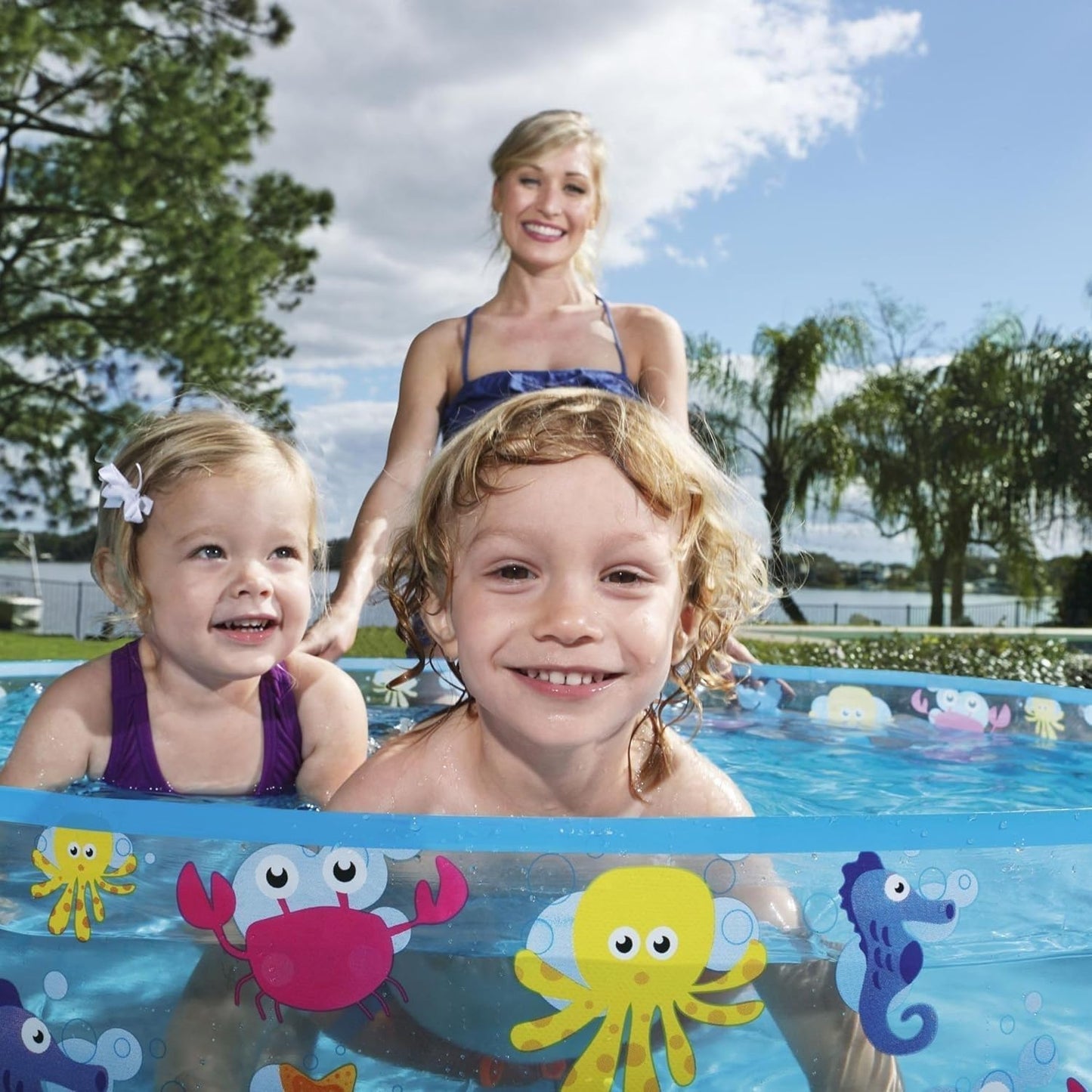 Bestway Sea Creature Paddling Pool Kiddie Swimming Pool, Inflatable Above Ground Pool, Outdoor Garden Pool, Blue, 48 x 10 Inch