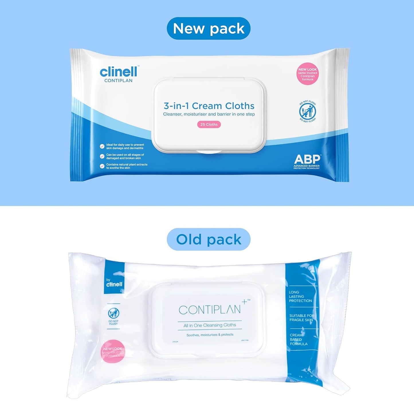 Clinell CONTIPLAN Incontinence Cleansing Cloths with Barrier Cream - All in One Cleansing Wipes Cleanses, Soothes and Moisturises - Pack of 25 Cloths