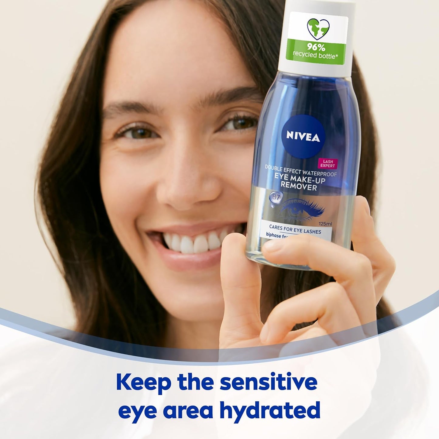 NIVEA Double Effect Waterproof Eye Make-Up Remover (125ml), Daily Use Face Cleanser for Make-Up and Mascara with Cornflower Extract and Biotin