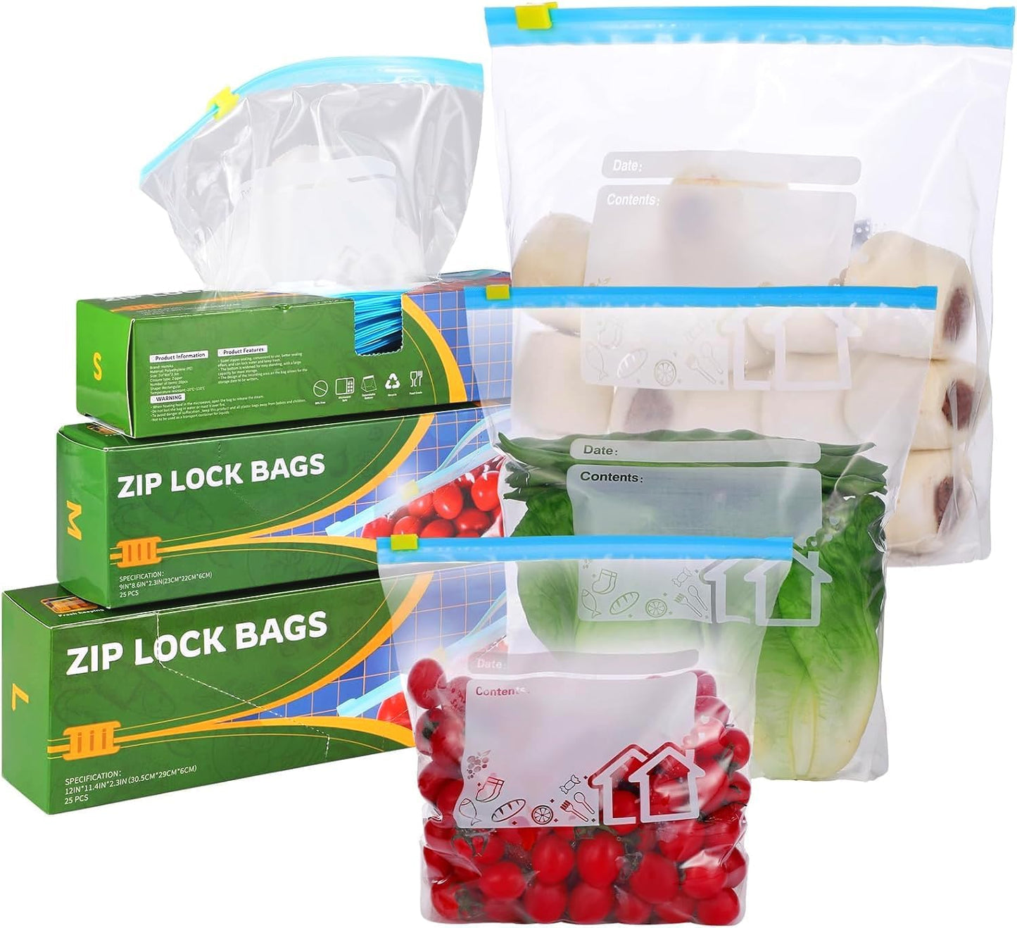 70 Pcs Food Storage Freezer Bags, 3 Sizes Zip Lock Bags (4.55L, 2.27L, 1L), Reusable Ziplock Bags Sandwich Bags with Expandable Bottom, Heavy Duty Food Bags for Fruits, Veggies, Meat, Snacks