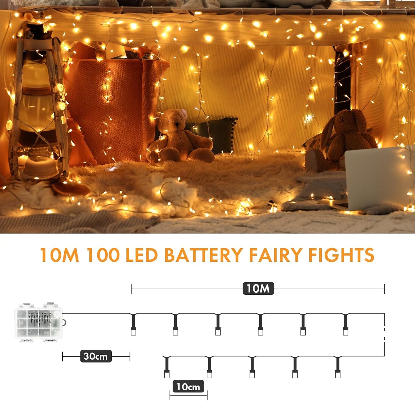 Twinkle Star 10m 100 LED Battery Fairy String Lights, Waterproof Indoor and Outdoor Lights with Timer, Remote, 8 Modes, Dimmable, Warm White