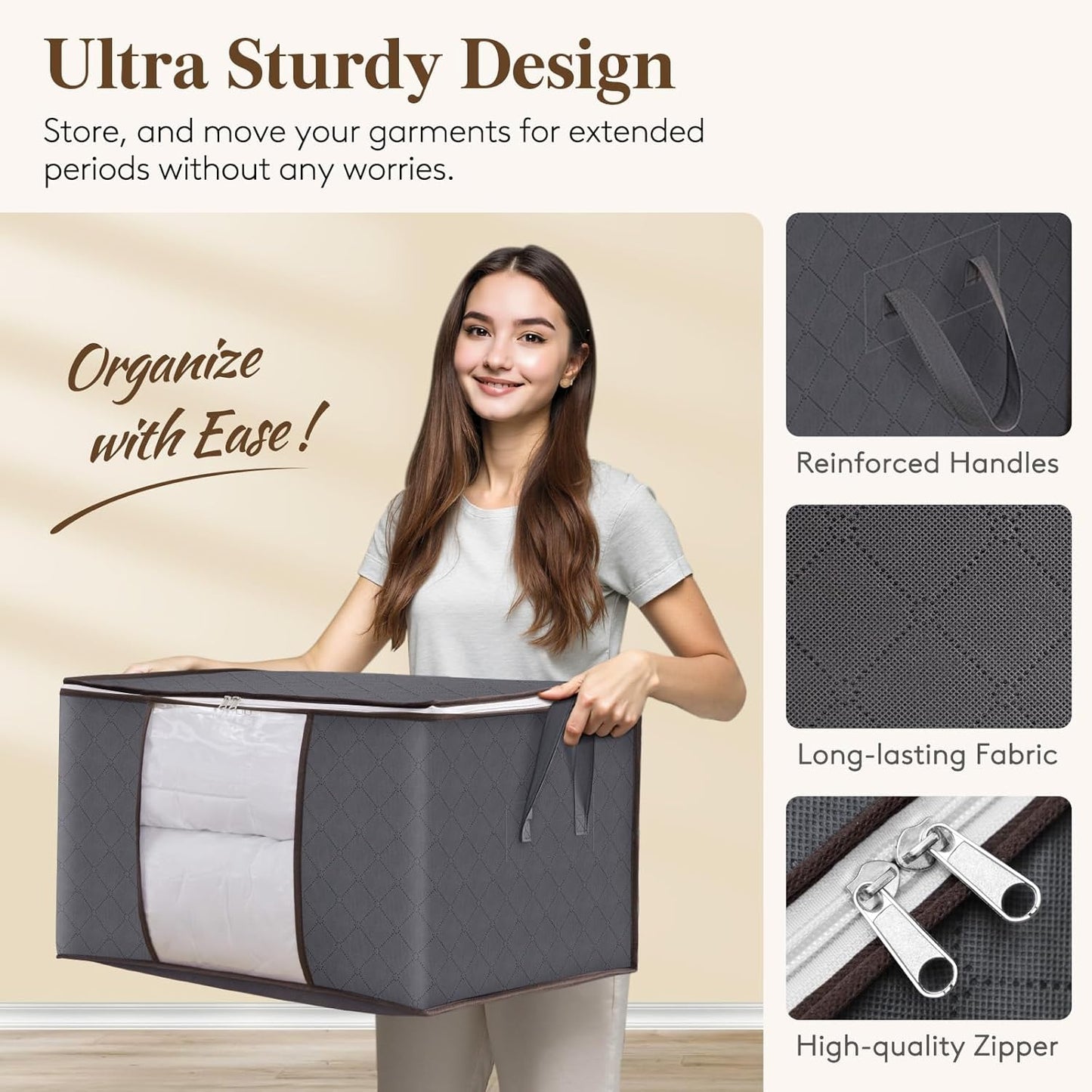 Lifewit 6-Pack Foldable Clothes Storage Bags with Clear Window for Clothing, Bedding, and Blankets, Grey