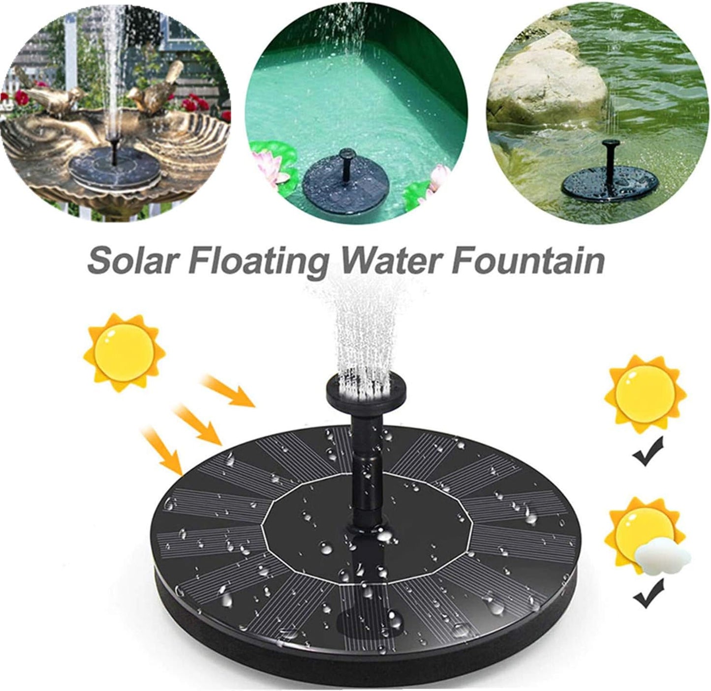 Jsdoin Solar Fountain Pump,Solar Powered Water Features with 7 Nozzles for The Garden, Floating Solar Pond Pump for Bird Bath,Pool, Patio,Pond and Fish Tank