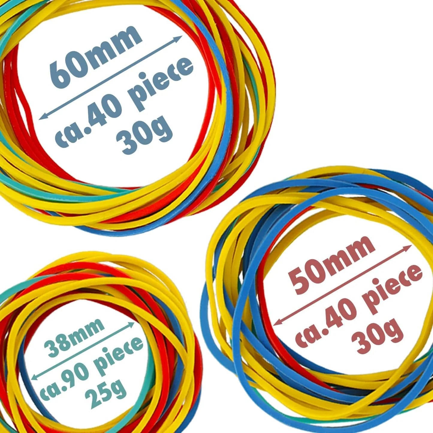Westcott Rubber Bands 80g | Ca. 170 Colourful rubber rings in various sizes in a handy plastic container | Storage pack of household rubber bands ⌀ 60mm, 50mm & 38mm | E-10581 00