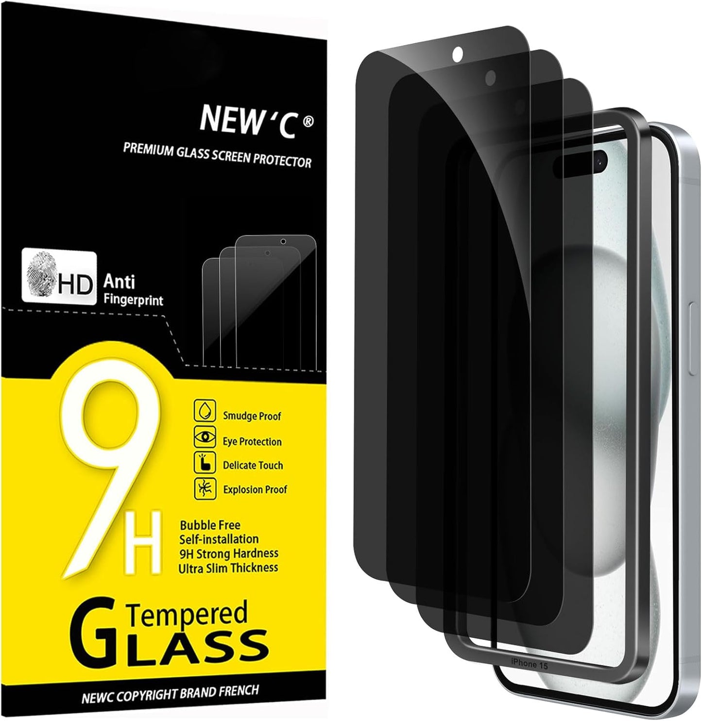 NEW'C 3 Pack Designed for iPhone 17, 17 Pro, iPhone 16 Pro Screen Protector (6.3 inches), Enhanced Tempered Glass Protection with easy installation tool included,Case Friendly Ultra Resistant