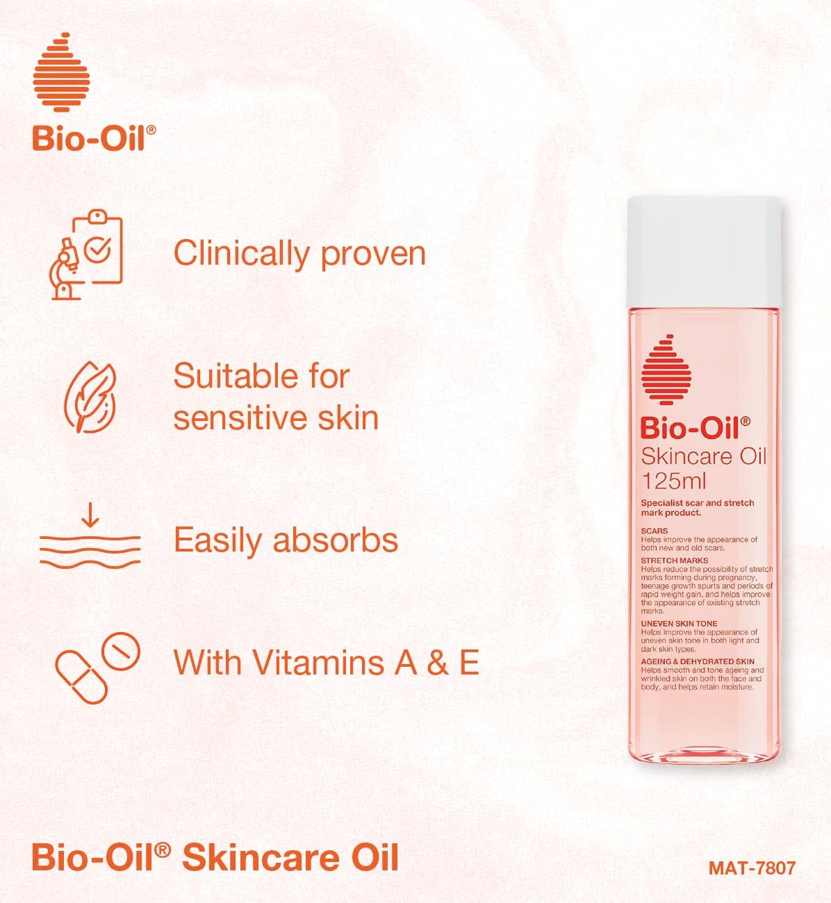 Bio-Oil-125ml, Skincare that Reduces Appearance of Stretch Marks & Scars