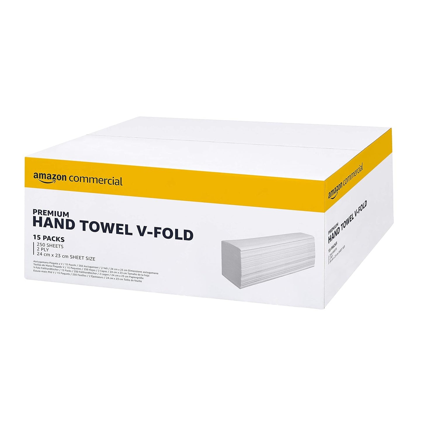 AmazonCommercial Singlefold (V-Fold / ZZ-Fold) Paper Hand Towels, 2-ply Cellulose, 3990 Sheets (15 packs of 266), Sheet Size: 22 x 21 cm, H3 Dispenser Compatible