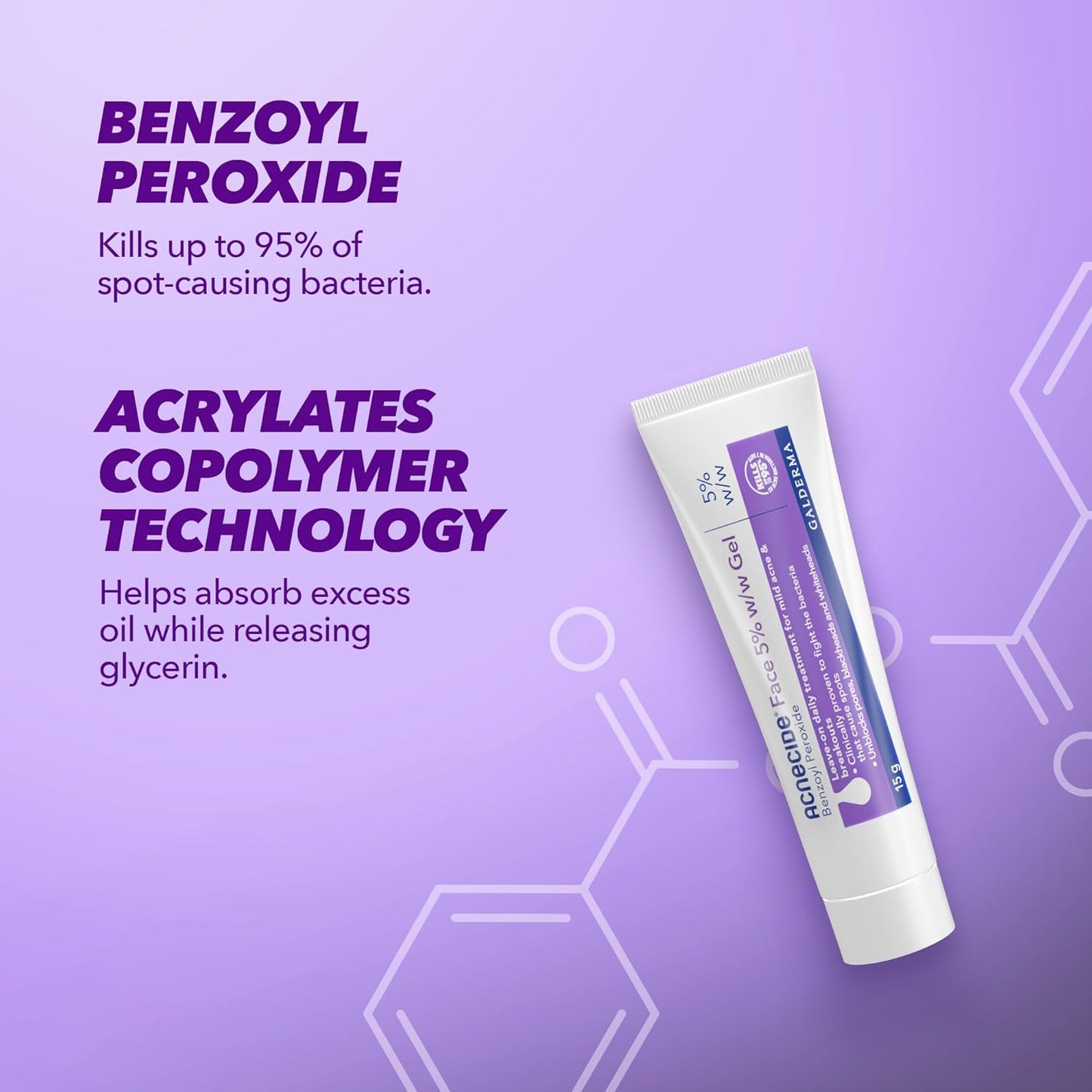 Acnecide Face Gel 5% Benzoyl Peroxide Acne Treatment for Spot Prone Skin 15g