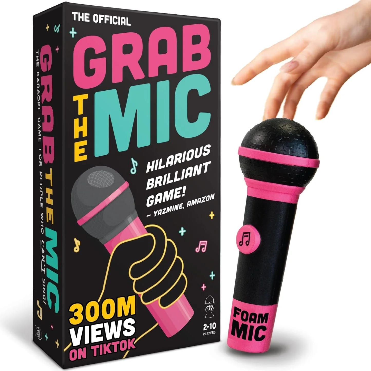 Lucky Egg Grab the Mic Family Karaoke Board Game, 2-10 Players, Ages 8+, 250 Lyrics (125 Cards), for Kids and Family Parties