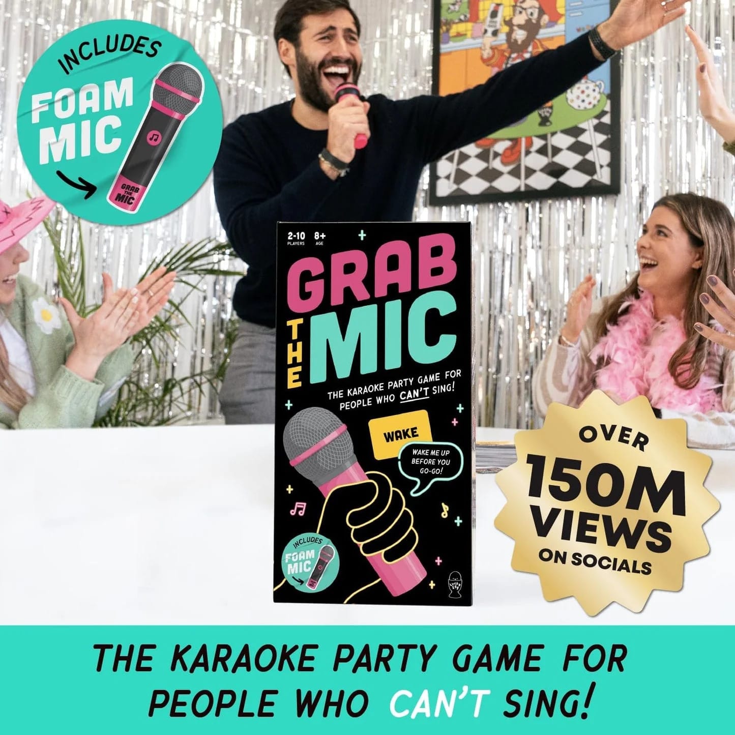Lucky Egg Grab the Mic Family Karaoke Board Game, 2-10 Players, Ages 8+, 250 Lyrics (125 Cards), for Kids and Family Parties