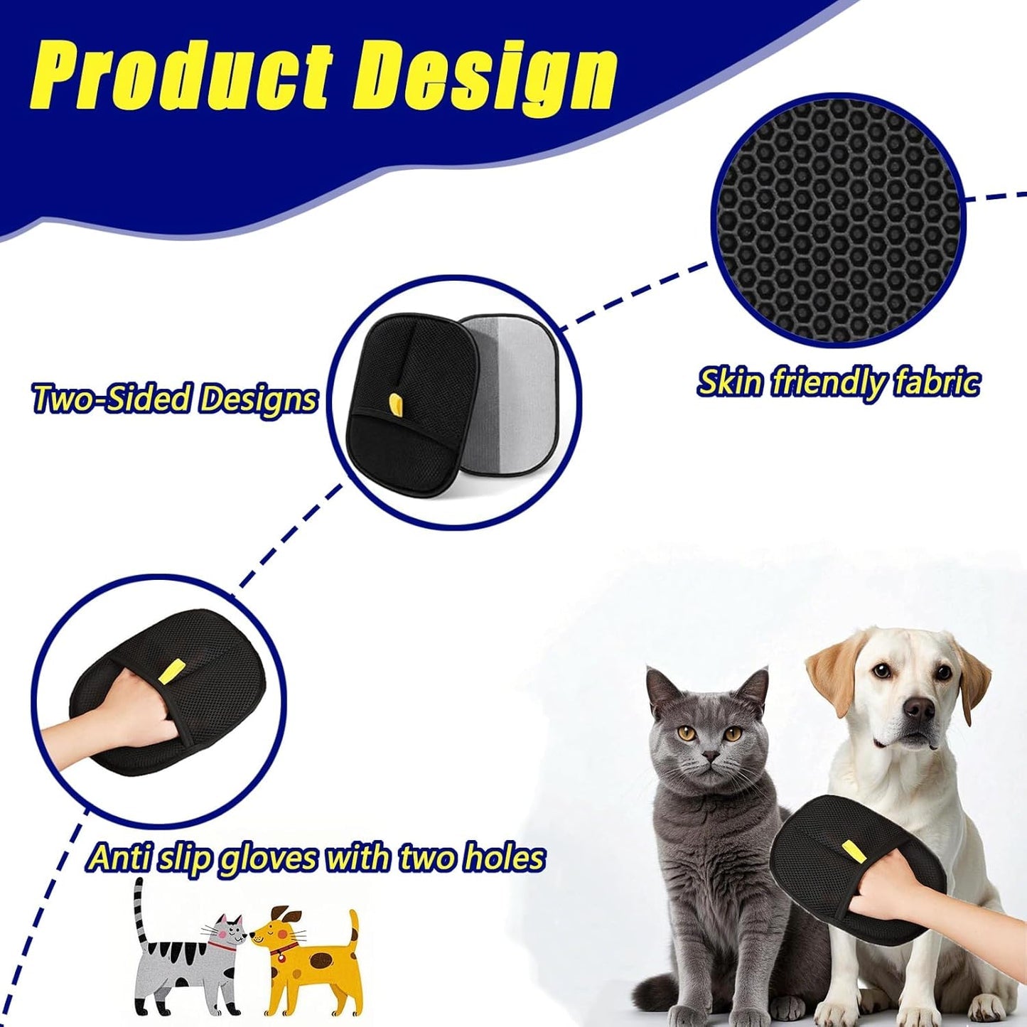 2 PCS Static Removal Gloves Pet Hair,Cat Grooming Glove, Dog Grooming Glove Set, Cat Gloves Grooming Set Reusable Pet Hair Remover Gloves, Versatile Grooming Gloves for Grooming, Deshedding, Washing