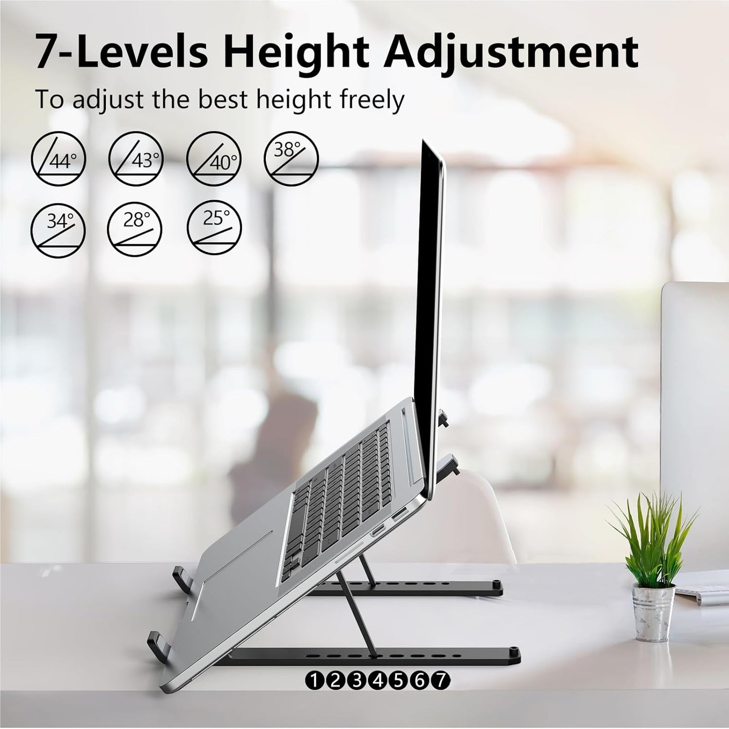 Laptop Stand for Desk, Adjustable Laptop Riser ABS+Silicone Foldable Lap Desk Portable Computer Holder, Ventilated Cooling Notebook Stand for 10-15.6” Laptops,Tablet-Black