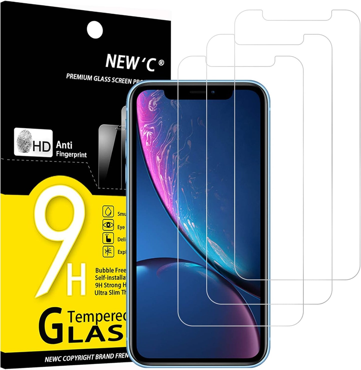 NEW'C 3 Pack Designed for iPhone 17, 17 Pro, iPhone 16 Pro Screen Protector (6.3 inches), Enhanced Tempered Glass Protection with easy installation tool included,Case Friendly Ultra Resistant