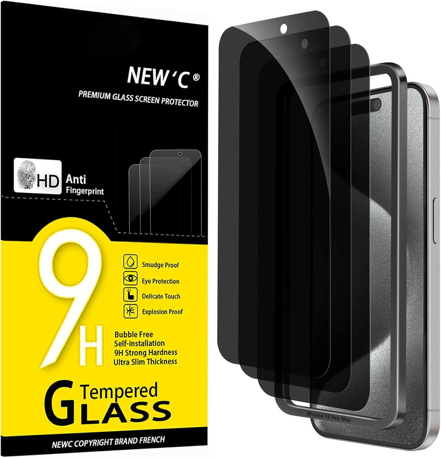 NEW'C 3 Pack Designed for iPhone 17, 17 Pro, iPhone 16 Pro Screen Protector (6.3 inches), Enhanced Tempered Glass Protection with easy installation tool included,Case Friendly Ultra Resistant