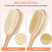 Alyvisun Wooden Back Scrubber with Long Handle, Dual-Sided Bath Brush with Stiff and Soft Bristles