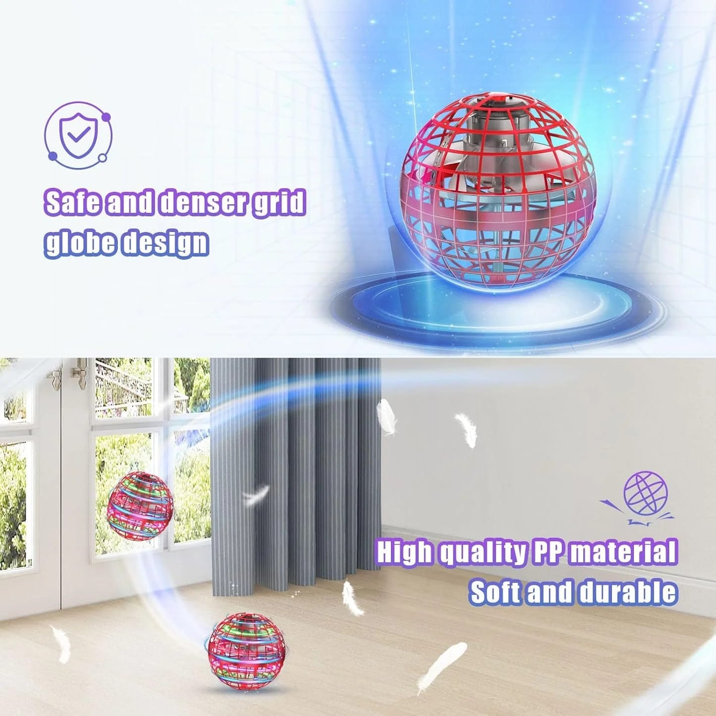 XINHOME Flying Ball Hover Toy, Mini UFO Spinner with RGB Lights, Hand-Controlled, Red, for Kids Ages 8-12