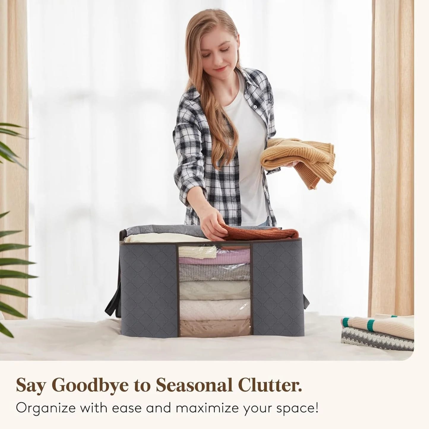 Lifewit 6 Pack Clothes Storage Bags, Foldable Storage Box Moving Bags Wardrobe Storage Organiser Packing Boxes for Moving House with Clear Window for Clothing Bedding Blankets, Grey