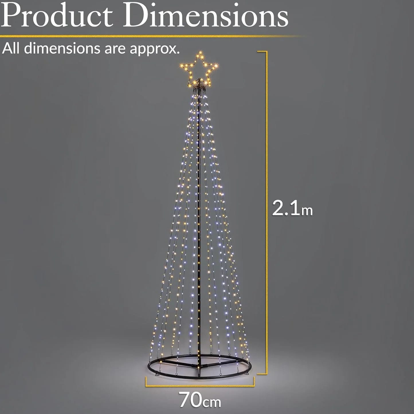 Christow Maypole Christmas Tree, 2.1m Light Up Outdoor Decoration with Flashing Warm White and White Micro LED Lights, Mains Operated