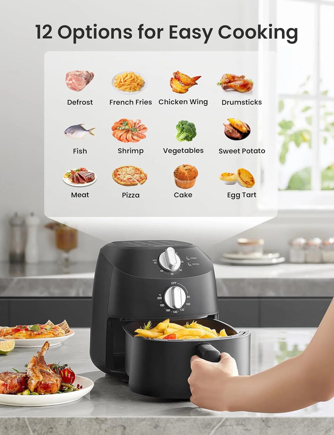 Midea Compact 2L Air Fryer – 12 Preset Menus, Adjustable Timer, 80-200°C Temperature Control, 1150W, Dishwasher-Safe Non-Stick Basket, BPA-Free, Space-Saving Design – Ideal for Small Kitchens (Black)