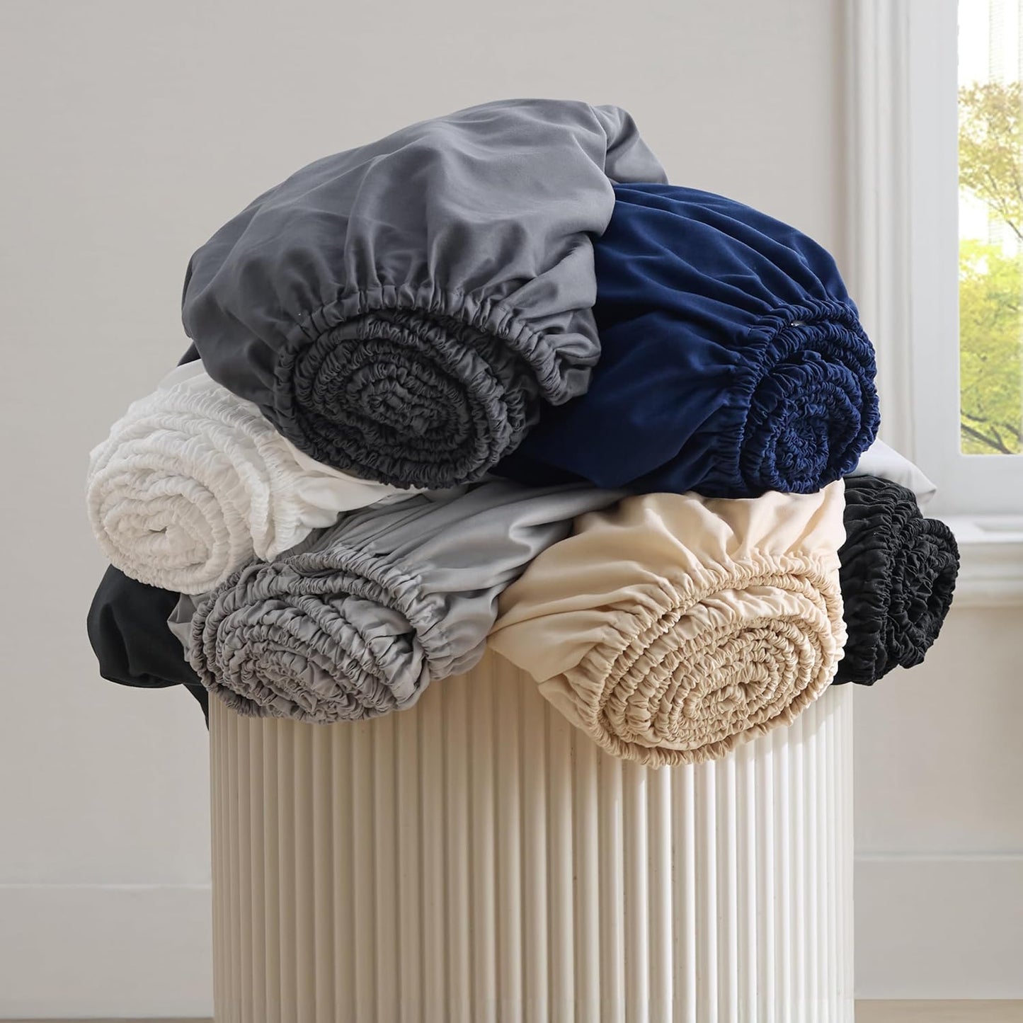 Bedsure Double Fitted Sheet Deep - Bed Sheets Extra Deep Pocket 16 inch (40 cm) made of Soft Brushed Microfiber for Double Bed, Grey, 135x190cm