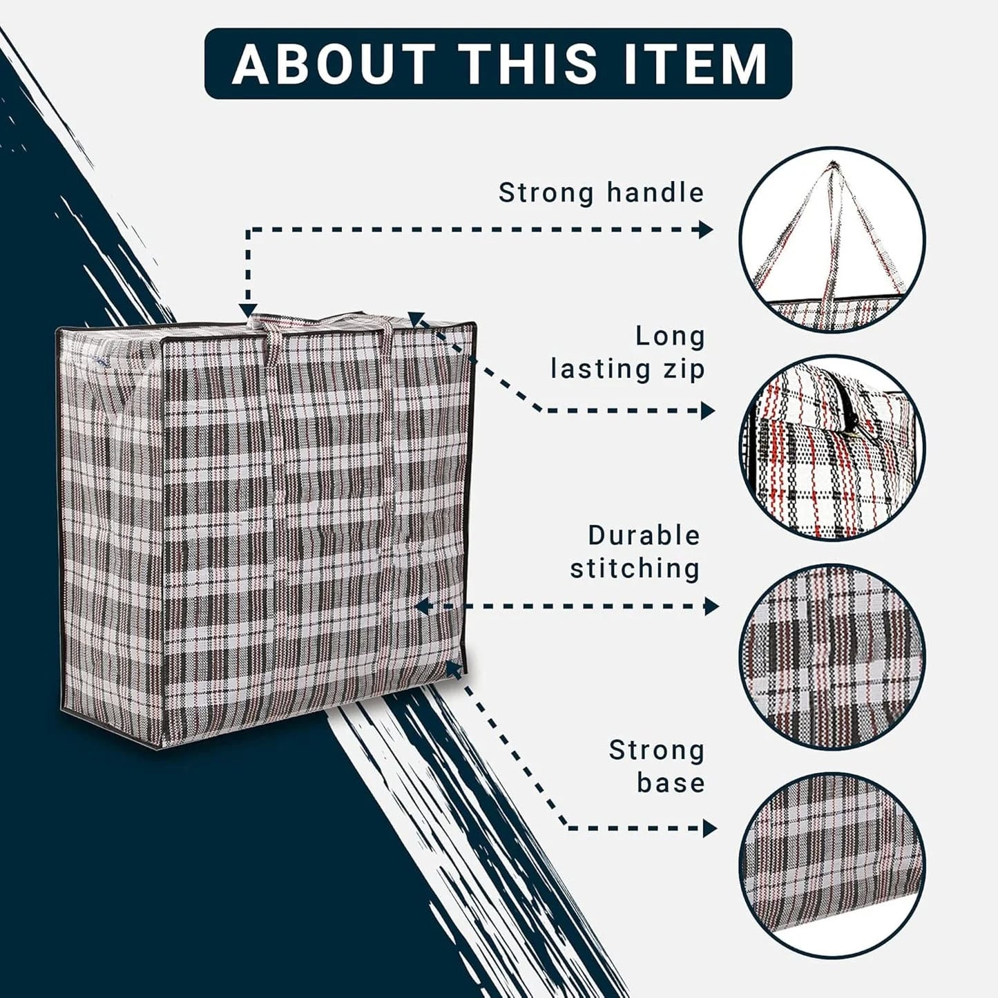 Zuvo Large Laundry Bags with Zip (5-Pack) - Waterproof, Durable, Reusable Storage Solution for Packing, Better than Moving Boxes, 60x50x25 cm