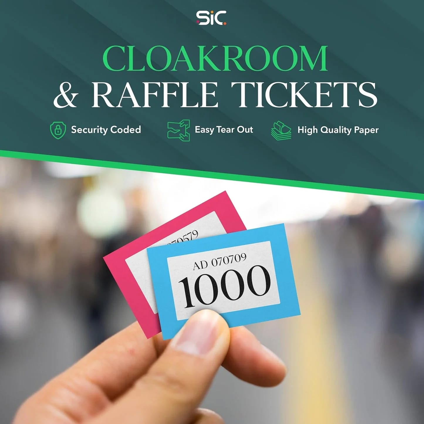 SIC ® 5-Pack Raffle Tickets Books 1-1000 – Cloakroom & Tombola Drum Tickets with Security Numbering – Numbered Raffle Books – Ideal for Fundraising, Prize Draws & Charity Events