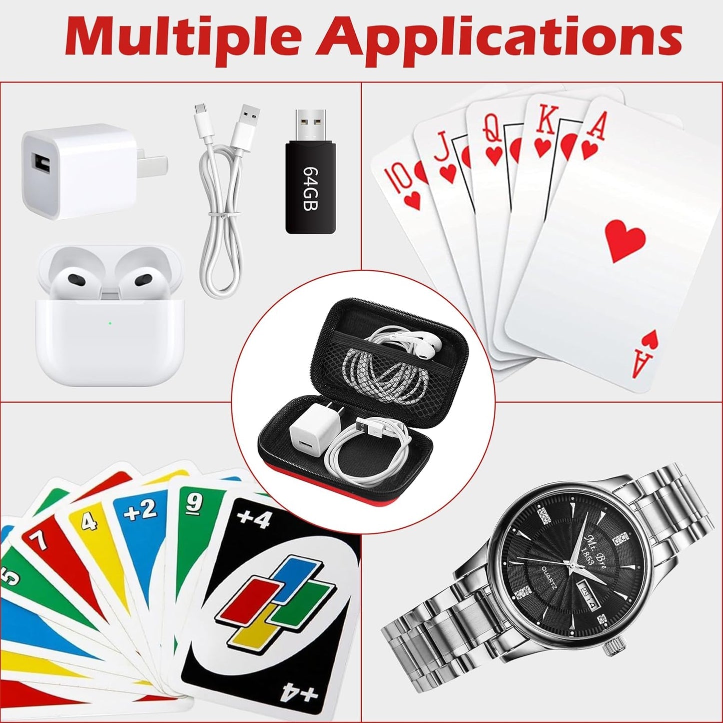 mwellewm Playing Cards Case for UNO, Card Game Case, Practical Playing Card Game Box Holder Storage Box (Red)