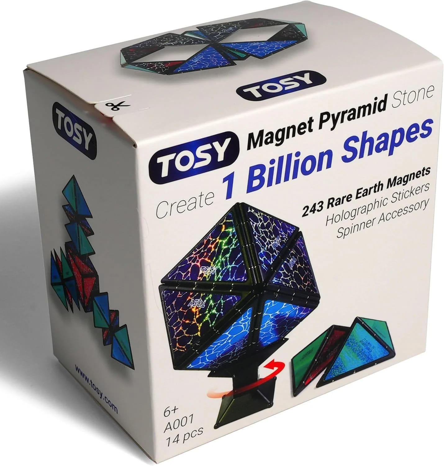 TOSY Magnet Pyramid Stone - 1 Cube Transforms into 1 Billion Shapes, 12 pieces, 243 Magnets, Holographic Design Magnet Tiles Creative Puzzle STEM/STEAM Toy