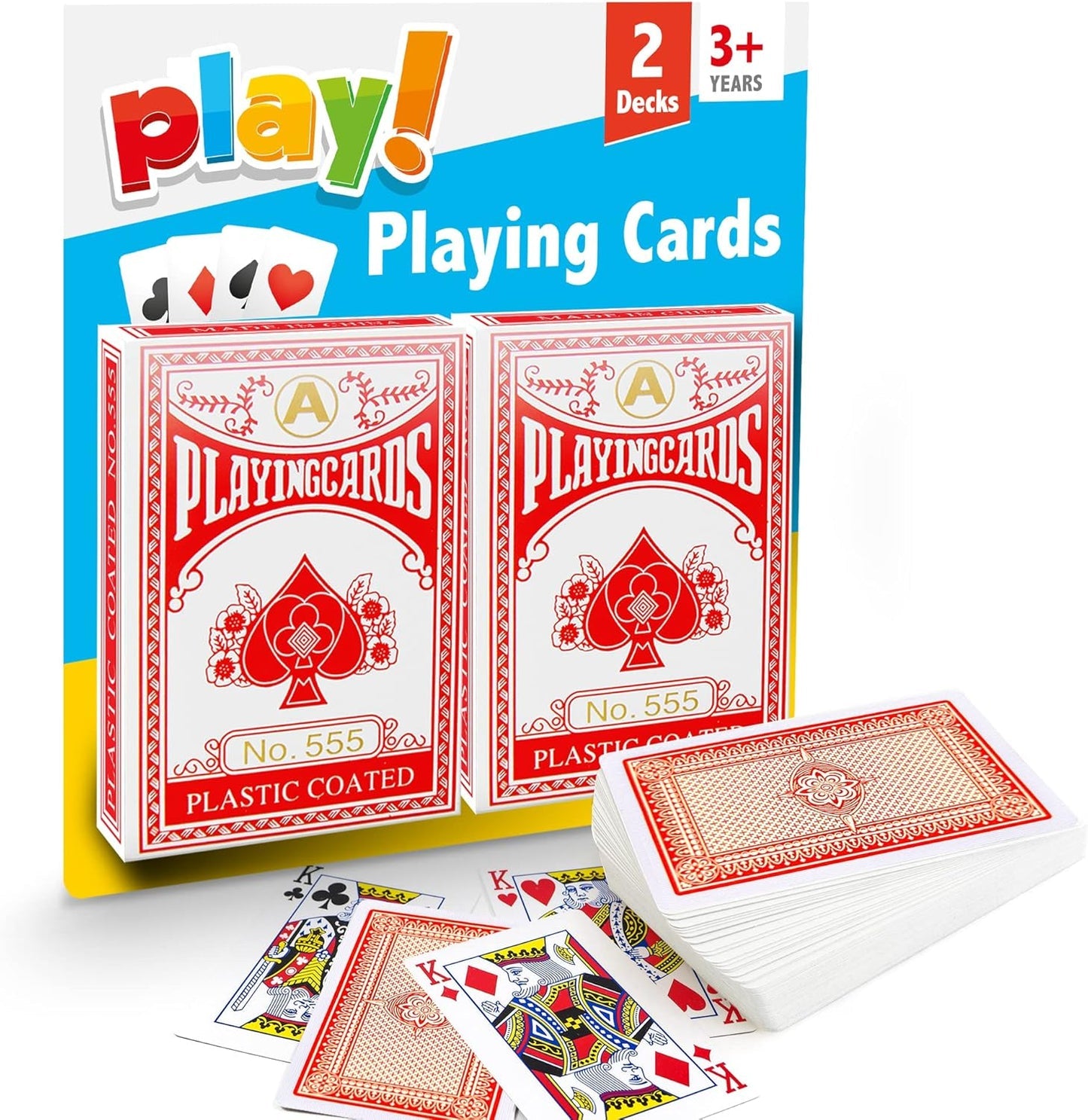 SOL 2pk Playing Cards, Standard UK Deck for Kids or Adults, Plastic Play Multi pack, Waterproof Poker Gift Set, Premium, Lightweight, Cool Design for Fun Game Nights, Travel and Entertainment