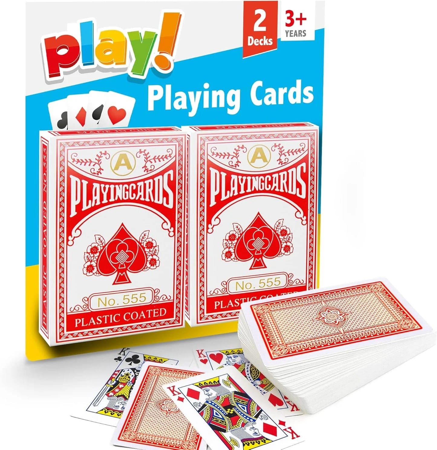 SOL 2pk Playing Cards, Standard UK Deck for Kids or Adults, Plastic Play Multi pack, Waterproof Poker Gift Set, Premium, Lightweight, Cool Design for Fun Game Nights, Travel and Entertainment