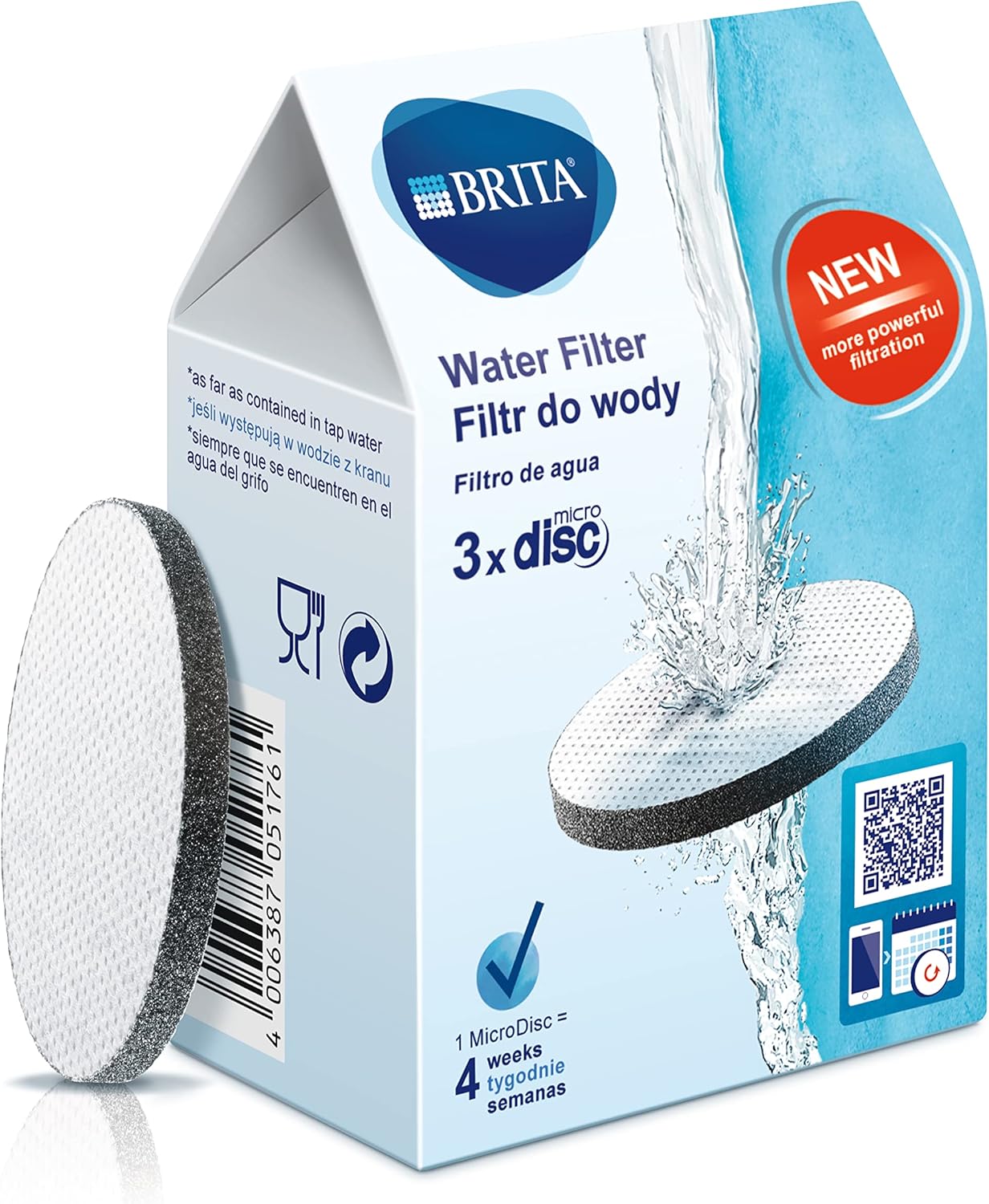 BRITA MicroDisc Replacement Filter Discs for FillandGo and Filter Bottles, Reduce Chlorine, microparticles and Other impurities - 3 Pack