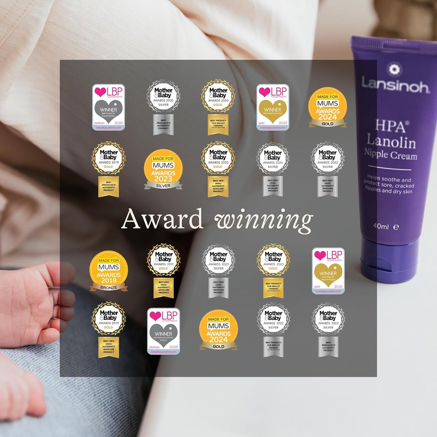 "Lansinoh HPA Lanolin Nipple Cream, 40ml – 100% Natural, Hypoallergenic, Tasteless and Odourless, Safe for Breastfeeding"