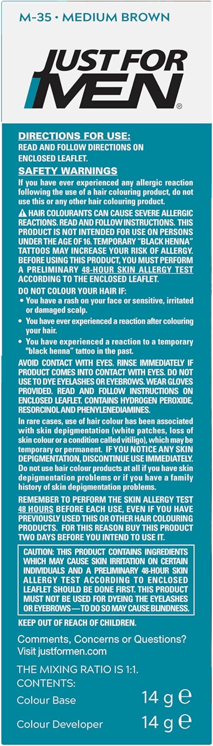 Just for men Moustache & Beard Medium Brown Dye, Eliminates Grey for a Thicker & Fuller Look � M35