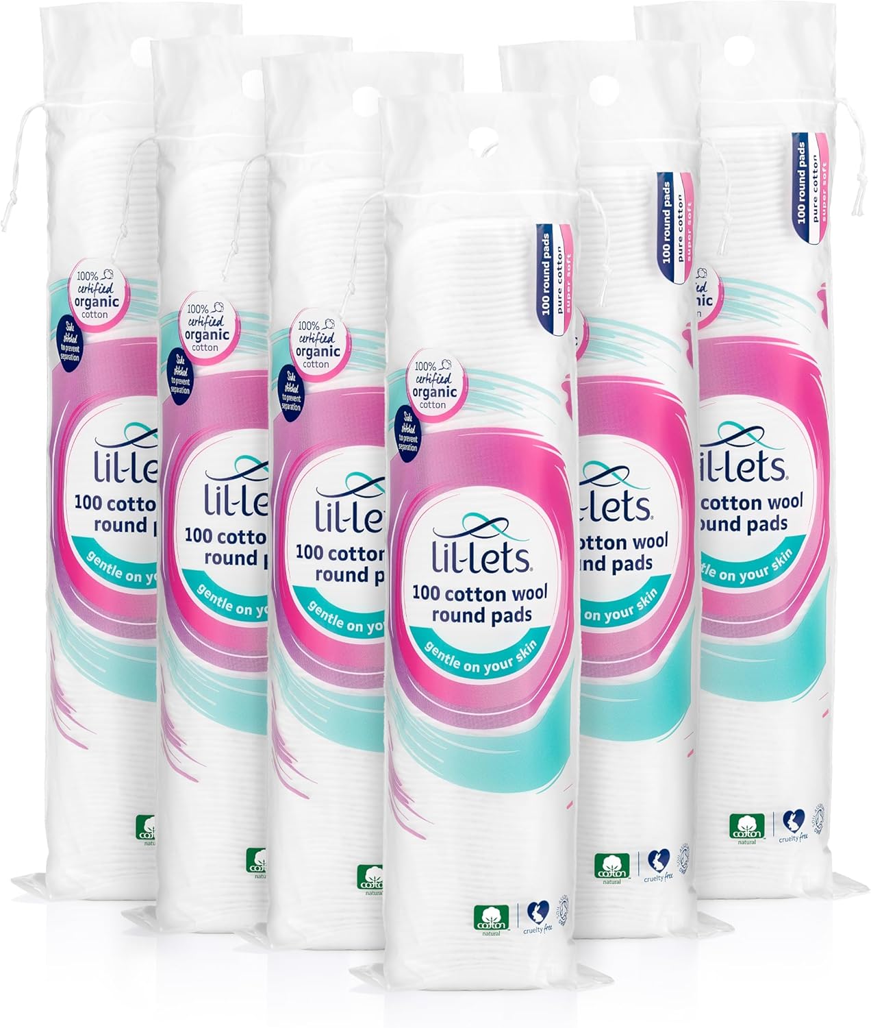 Lil-Lets Cotton Wool Round Pads, 200 Count, Certified Organic, 100% Pure Cotton Wool, Soft and Absorbent, Gentle on Skin, Dermatologically Tested, Bulk Pack