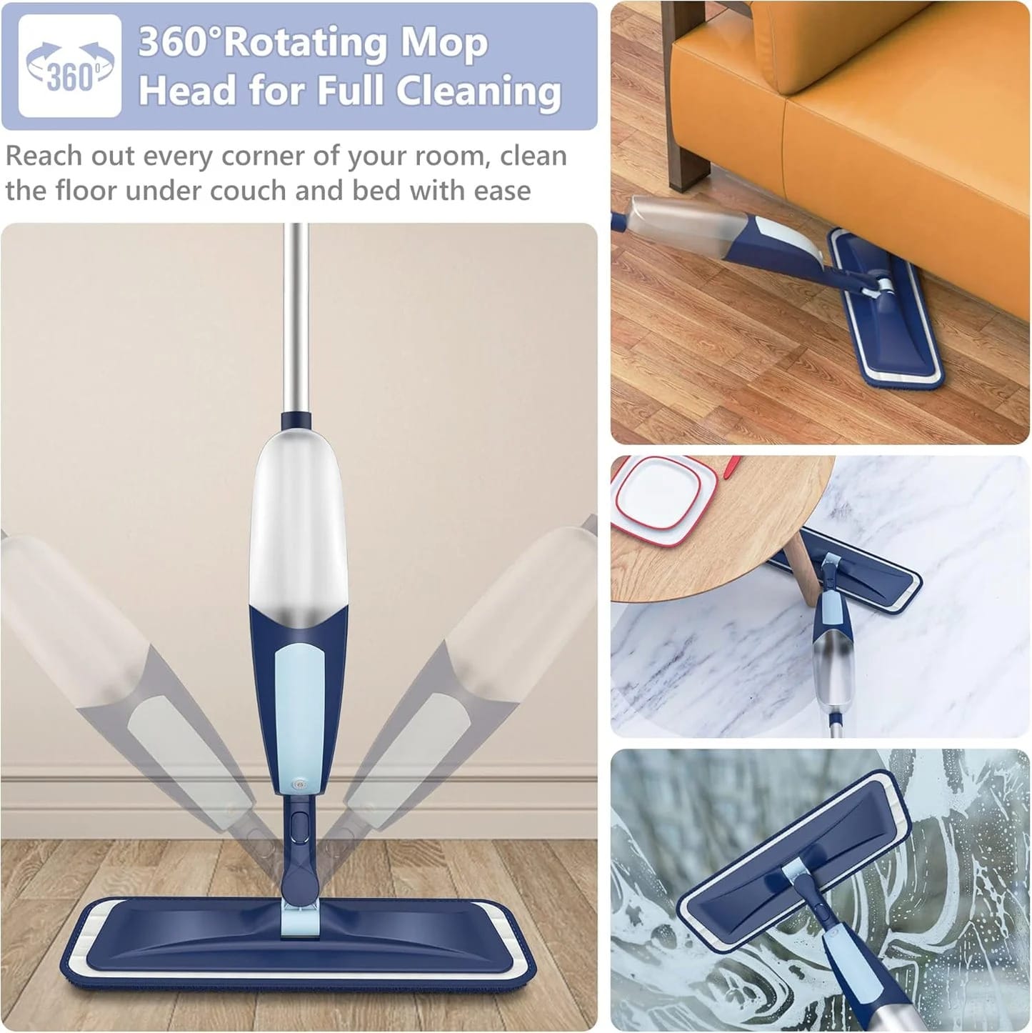 Spray Mop for Cleaning Floors Microfiber Floor Mop Wet Dust Flat Mop with 5 Washable Pads and Refillable Bottle for Home Kitchen Wood Laminate Vinyl Ceramic Hardwood Tiles